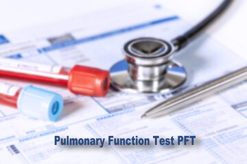 Pulmonary Function Test PFT Testing Medical Concept. Checkup list medical tests with text and...