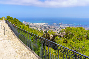Fototapeta na wymiar Louis Promenade on Mount Carmel, port and Mediterranean Sea, Haifa