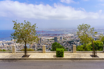 Fototapeta na wymiar Louis Promenade on Mount Carmel, port and Mediterranean Sea, Haifa