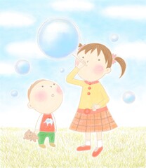 しゃぼん玉で遊ぶ子ども