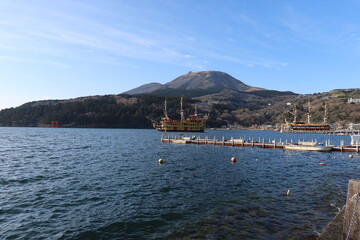 A scene of Ashino-ko Lake at Hakone in Kanagawa Prefecture in Japan...