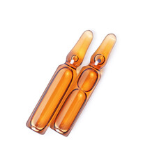 Top view of two medical or cosmetic ampoules