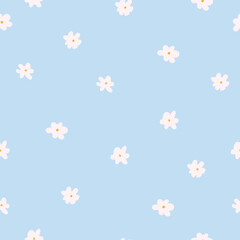 camomile blue background pattern. cute seamless print in naive style. For children's textiles, wallpapers, postcards. Vector illustration, hand drawn, doodle