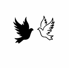 collection of black dove silhouettes isolated