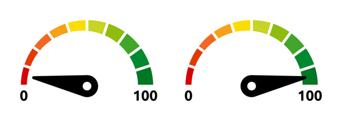 Gauge indicator from 0 to 100 vector illustration.