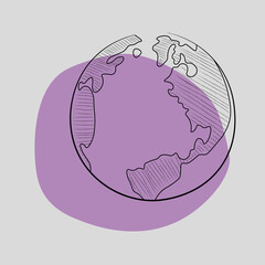 Land icon on a purple background. Earth vector. Highlight icon for Instagram. Planet Earth or globe of the world with oceans and water flat vector color icon.