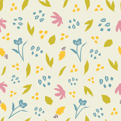 Abstract botanical seamless pattern. Simple flower shape