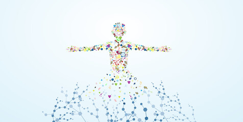 body woman human dna vector chemical science illustration concept of molecular structure connection of nerve cells in medical technologybody 