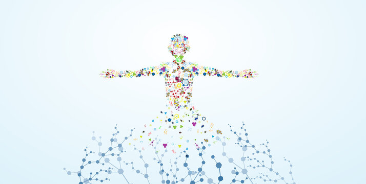 body woman human dna vector chemical science illustration concept of molecular structure connection of nerve cells in medical technologybody 