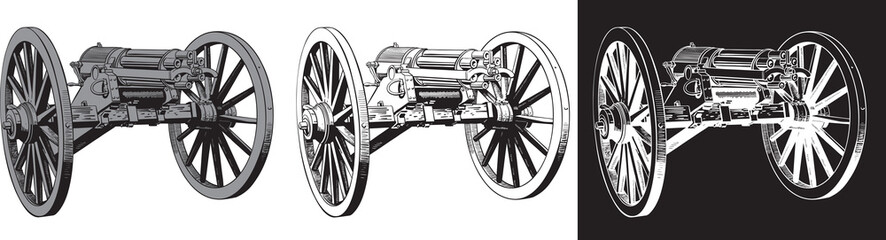 Fototapeta premium vector image of an old machine gun from the late 18th century