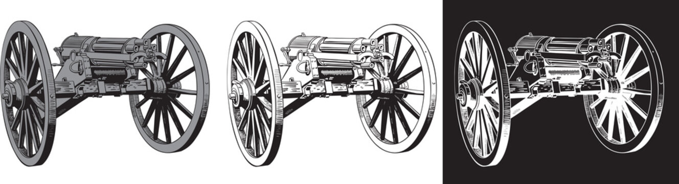 vector image of an old machine gun from the late 18th century