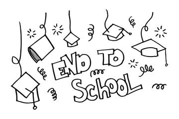 end to school doodle, vector illustration.