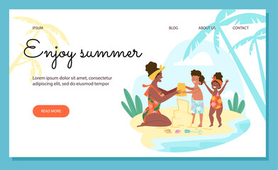 Happy family enjoy summer website banner template flat style