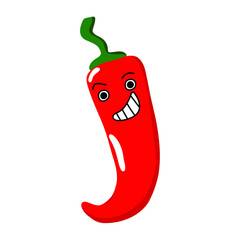 Pepper character. Red hot chili pepper.  Mild, spicy, hot, extra hot meter. Chili level cartoon. Vector illustration isolated on white background.