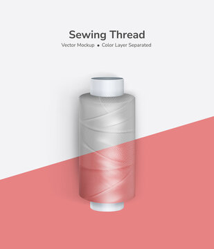 Realistic vector mockup of Sewing Thread from top view or flat lay