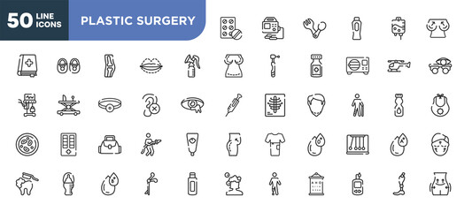 set of 50 outline plastic surgery icons. editable thin line icons such as antibiotic, breast pump, impaired, baby bag, baby bottle, type b, glucometer stock vector.