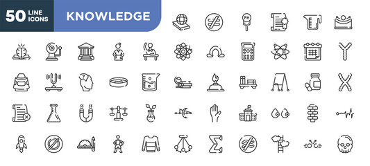 Fototapeta set of 50 outline knowledge icons. editable thin line icons such as politics, raising hand, petri dish, magnetism, empty, drawing tools, ascend stock vector. obraz