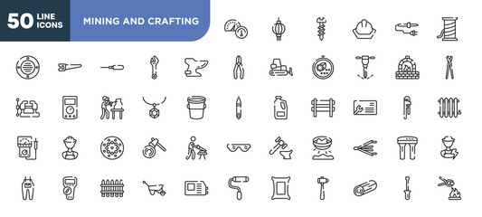 Fototapeta na wymiar set of 50 outline mining and crafting icons. editable thin line icons such as oil gauge, bidet, rhinestone, beadwork, multimeter, fences, woods stock vector.