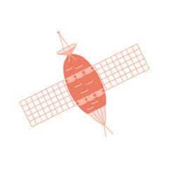 Satellite orbit cartoon, vector illustration of a spacecraft in outer space.