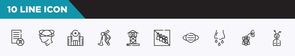 Fototapeta premium set of 10 outline icons. editable thin line icons such as infected, dizziness, hospital, vomit, reservoir, no group, mask vector illustration.