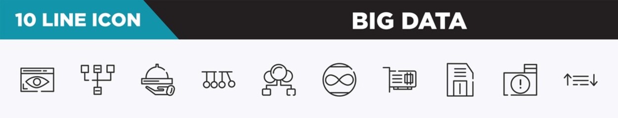 set of 10 outline big data icons. editable thin line icons such as stalking, sitemap, hotel service, newton cradle, cloud sharing, unlimited, network interface card vector illustration.