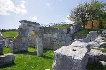 What remains of the Italian Sanctuary of Pietrabbondante, the most important place of worship in the Samnite state. Molise - Italy