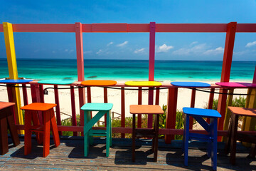 Caribbean beach bar Bahamas a colorful vacation resort