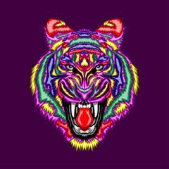 Colorful angry tiger head pop art portrait