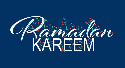 Fototapeta na wymiar Ramadan Kareem banner with flowers decoration. Islamic congratulation for Ramadan. Poster, banner, greeting card template. Vector illustration.