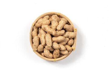  raw unpeeled peanut nuts isolated on white background. 