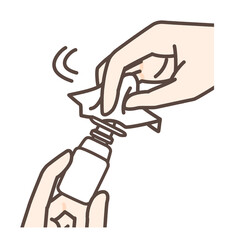 点鼻薬のノズルを拭いている手のイラスト