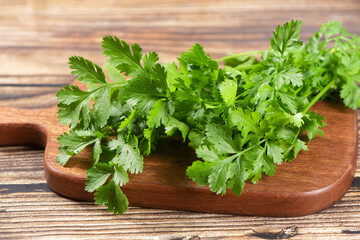coriander or Chinese parsley on wooden table