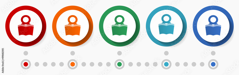 Aufkleber learn, study, school concept vector icon set, flat design colorful buttons, infographic template in 