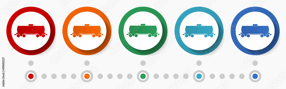 Aufkleber Cistern, fuel concept vector icon set, infographic template, flat design colorful web buttons in 5 color options