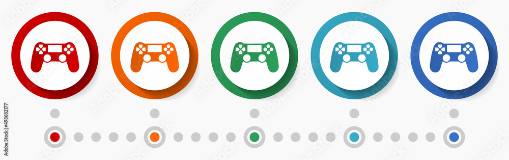 Fototapete gamepad, game controller concept vector icon set, infographic template, flat design colorful web but