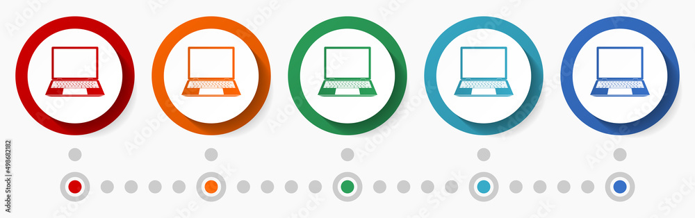 Fototapete laptop, notebook concept vector icon set, infographic template, flat design colorful web buttons in 