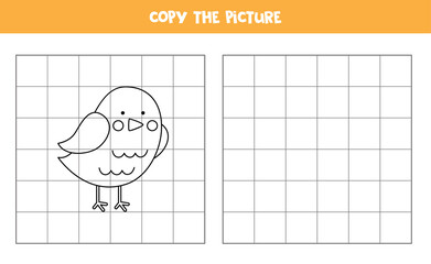 Copy the picture of black and white bird. Logical game for kids.