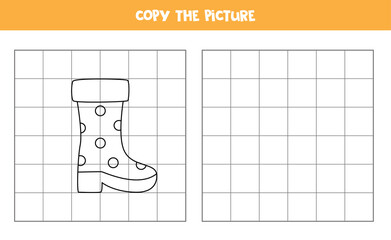 Copy the picture of black and white boot. Logical game for kids.