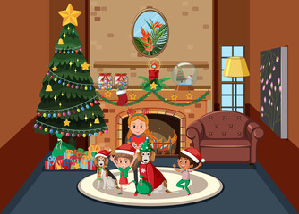 Obraz na płótnie Canvas Christmas holidays with happy children at home