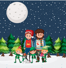 Fototapeta premium Christmas theme with family standing in snow