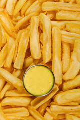 Potato dips with cheese sauce top view