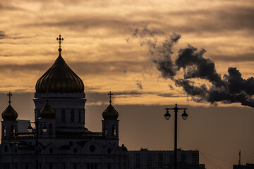Fototapeta na wymiar City center in Moscow. Clouds over the city
