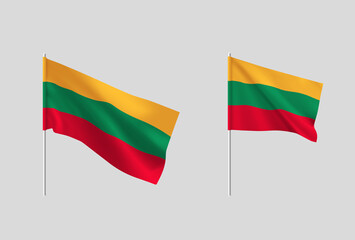 Lithuania flags. Set of national realistic Lithuanian flags.