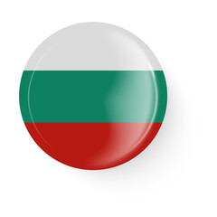 Obraz premium Round flag of Bulgaria. Pin button. Pin brooch icon, sticker. 3D vector. Web button.