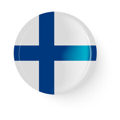 Obraz premium Round flag of Finland. Pin button. Pin brooch icon, sticker. Web button.