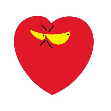 Heart with eyes character suspicious heart. A heart in a cartoon flat style