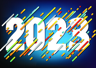 2023 new year sign with colorful paint flat strokes on gradient background. Christmas illustration - vector.