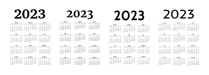 Calendar for 2023 isolated on a white background