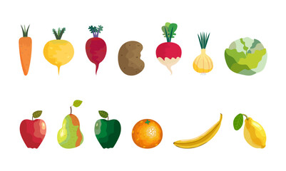 a bright set of vegetables and fruits