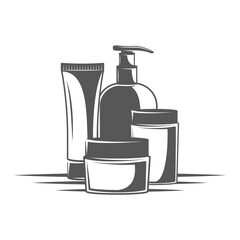 Set of bottles for cosmetics. The concept of cosmetics for facial care. Vector illustration